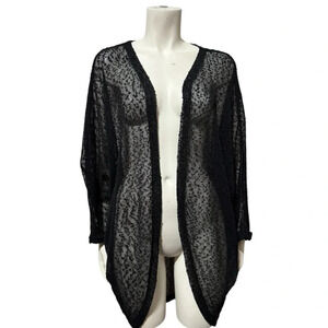 VINCE CAMUTO black nubby mesh cocoon wrap swimsuit beach cover up cardigan O/S